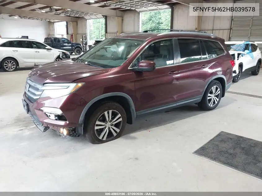 2017 Honda Pilot Ex-L VIN: 5FNYF5H62HB039578 Lot: 45653186