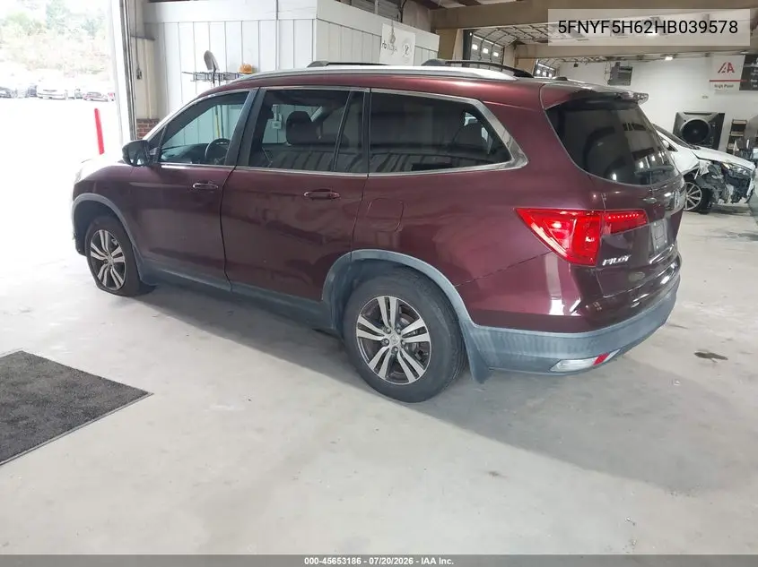 2017 Honda Pilot Ex-L VIN: 5FNYF5H62HB039578 Lot: 45653186