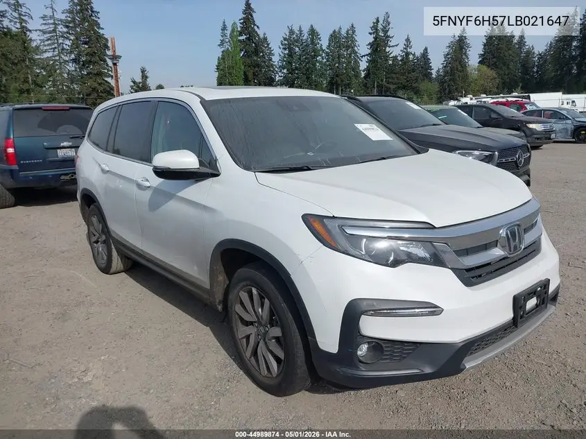 2020 Honda Pilot Exl VIN: 5FNYF6H57LB021647 Lot: 44989874