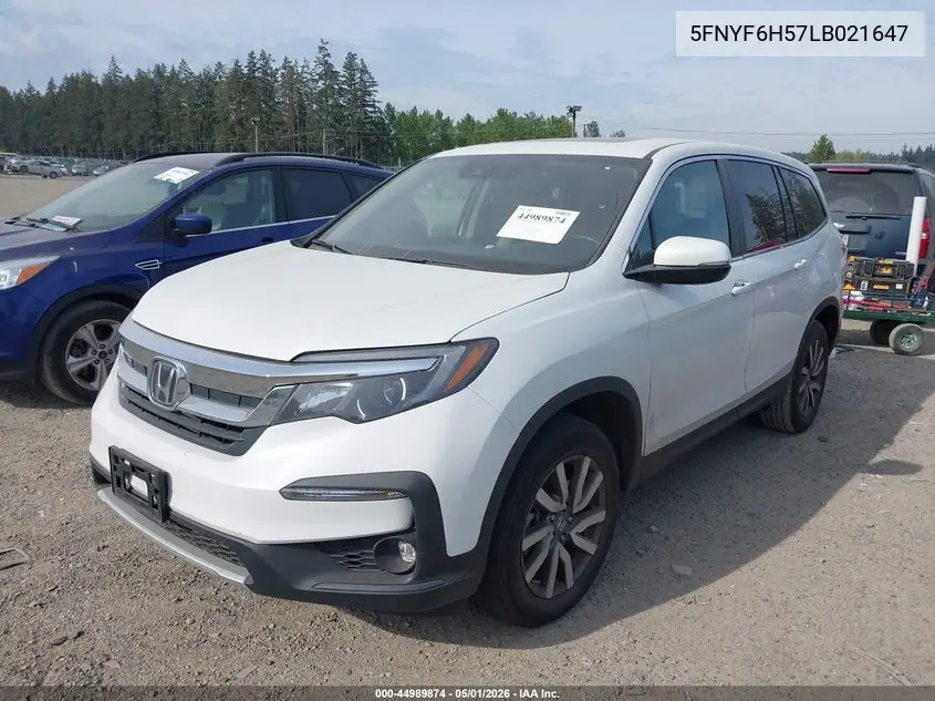 2020 Honda Pilot Exl VIN: 5FNYF6H57LB021647 Lot: 44989874