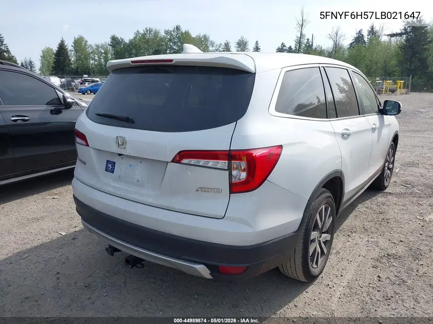 2020 Honda Pilot Exl VIN: 5FNYF6H57LB021647 Lot: 44989874
