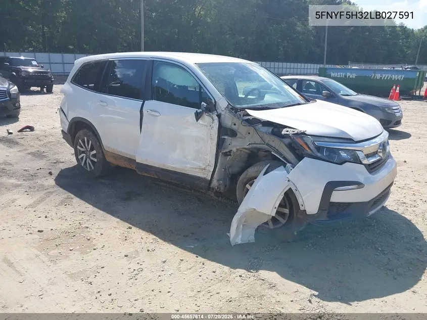 2020 Honda Pilot 2Wd Ex VIN: 5FNYF5H32LB027591 Lot: 45657614