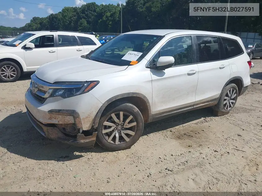 2020 Honda Pilot 2Wd Ex VIN: 5FNYF5H32LB027591 Lot: 45657614