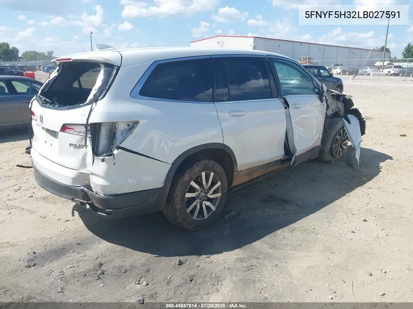 2020 Honda Pilot 2Wd Ex VIN: 5FNYF5H32LB027591 Lot: 45657614