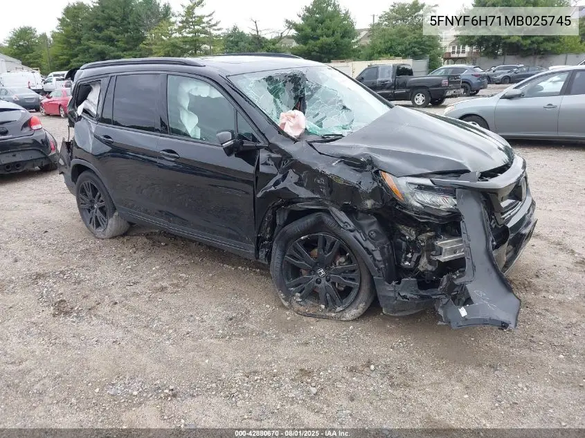 5FNYF6H71MB025745 2021 Honda Pilot Awd Black Edition