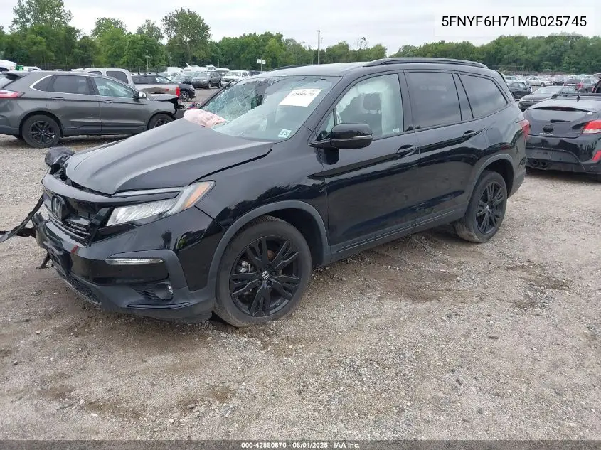 5FNYF6H71MB025745 2021 Honda Pilot Awd Black Edition