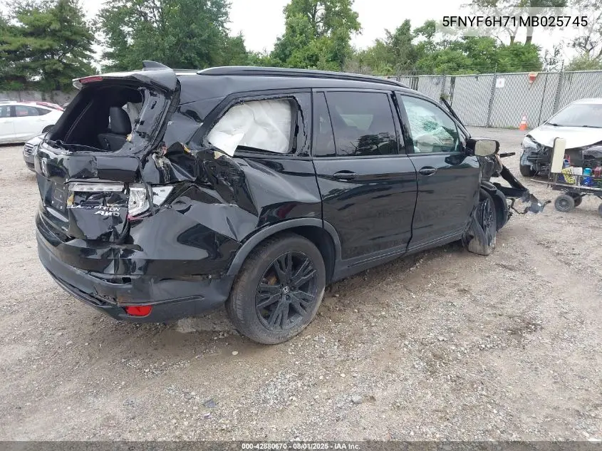 5FNYF6H71MB025745 2021 Honda Pilot Awd Black Edition