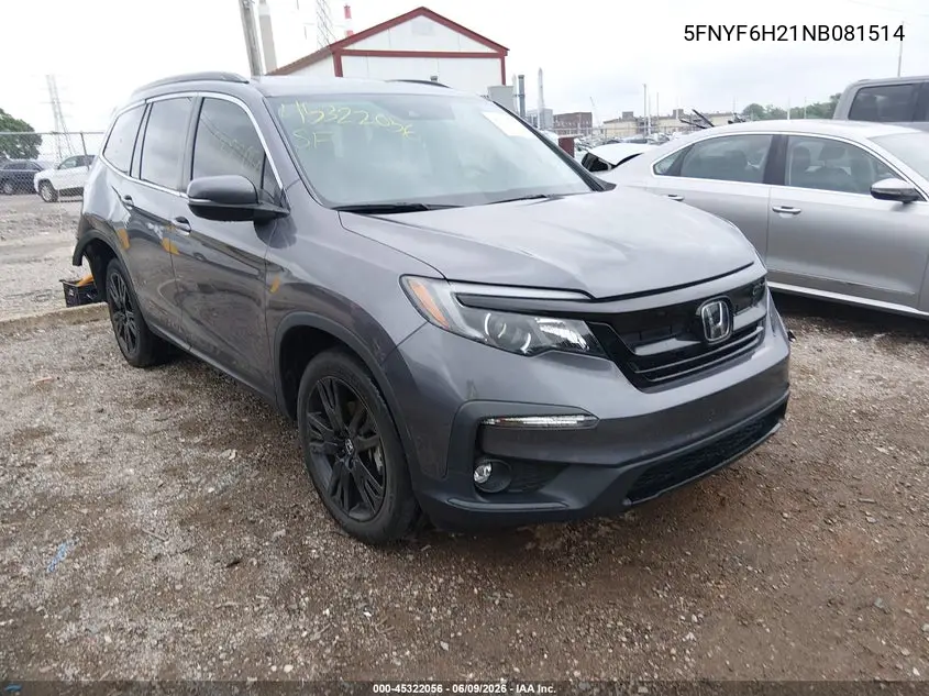 2022 Honda Pilot Awd Special Edition VIN: 5FNYF6H21NB081514 Lot: 45322056