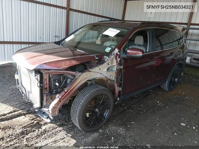 2022 Honda Pilot 2Wd Special Edition VIN: 5FNYF5H25NB034321 Lot: 45549120