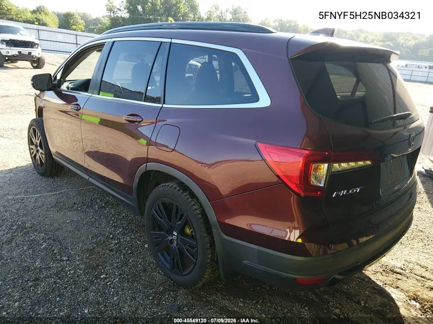2022 Honda Pilot 2Wd Special Edition VIN: 5FNYF5H25NB034321 Lot: 45549120