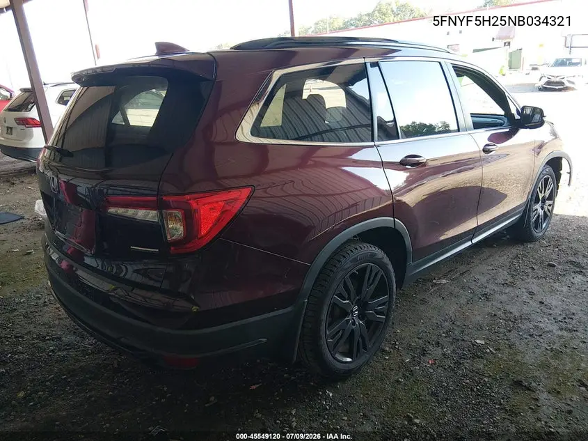 2022 Honda Pilot 2Wd Special Edition VIN: 5FNYF5H25NB034321 Lot: 45549120