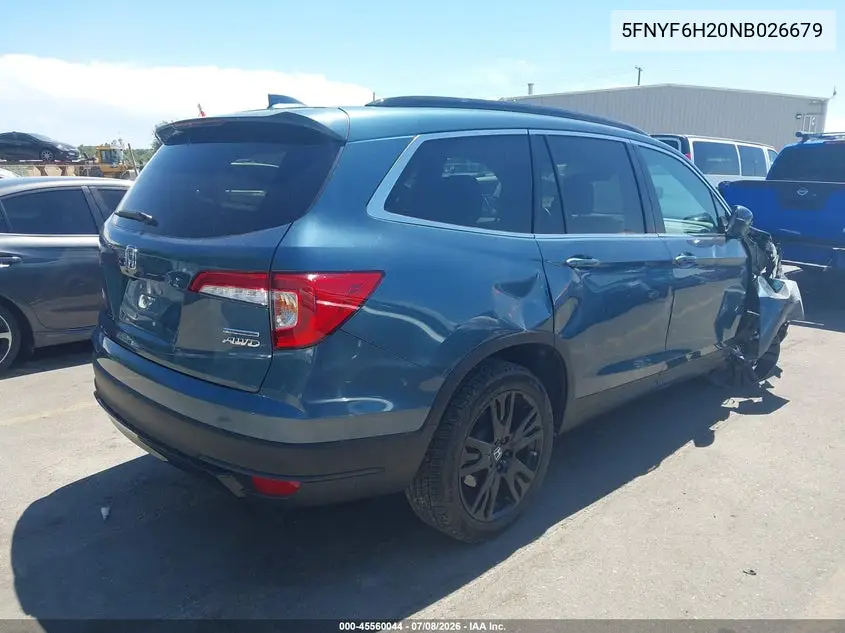 2022 Honda Pilot Awd Special Edition VIN: 5FNYF6H20NB026679 Lot: 45560044
