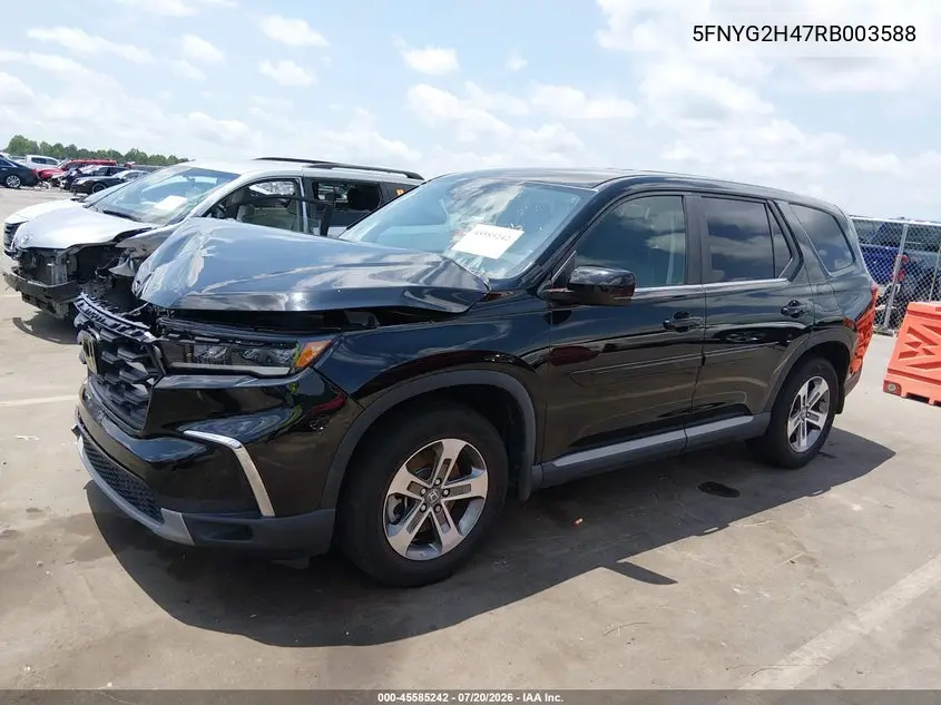 2024 Honda Pilot Ex-L VIN: 5FNYG2H47RB003588 Lot: 45585242