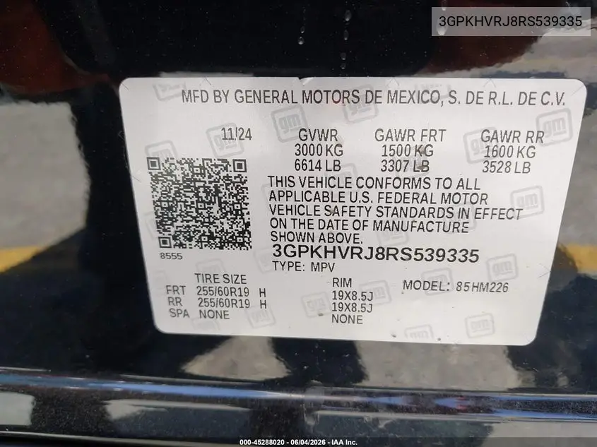 2024 Honda Prologue Ex VIN: 3GPKHVRJ8RS539335 Lot: 45288020
