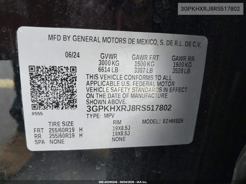 2024 Honda Prologue Touring VIN: 3GPKHXRJ8RS517802 Lot: 45290246