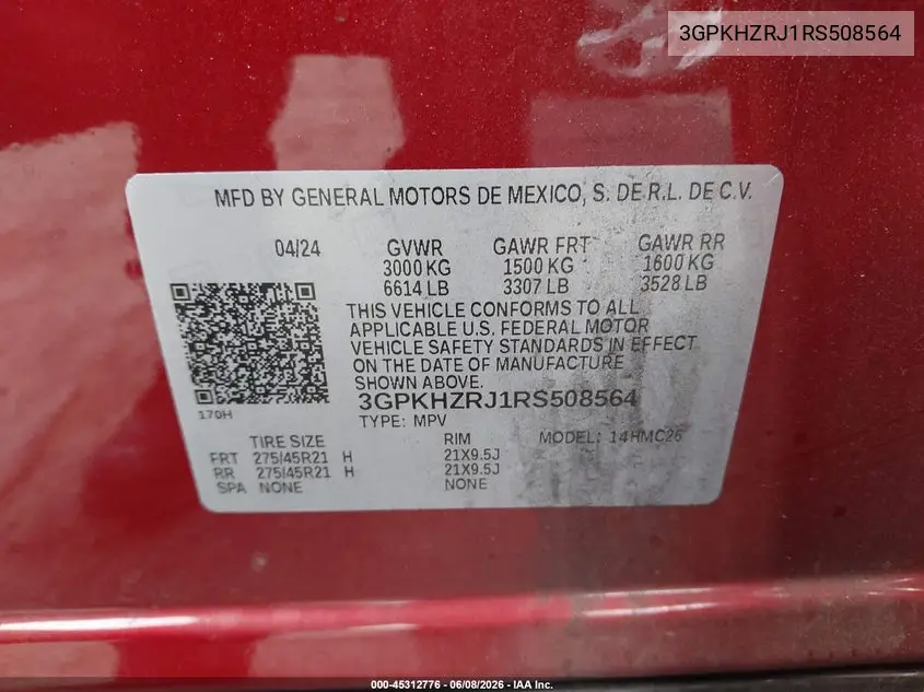 2024 Honda Prologue Elite VIN: 3GPKHZRJ1RS508564 Lot: 45312776