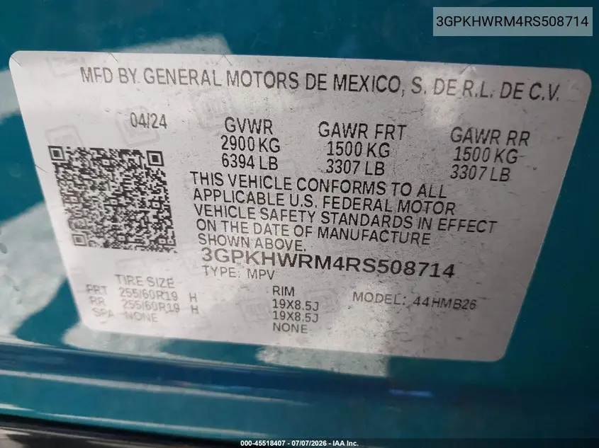 2024 Honda Prologue Touring VIN: 3GPKHWRM4RS508714 Lot: 45518407