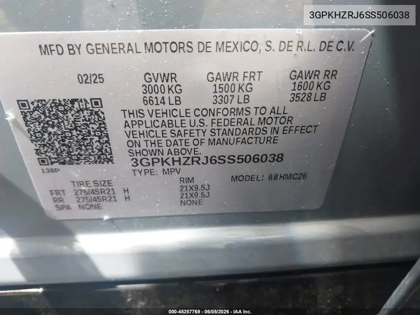 2025 Honda Prologue Elite VIN: 3GPKHZRJ6SS506038 Lot: 45257769