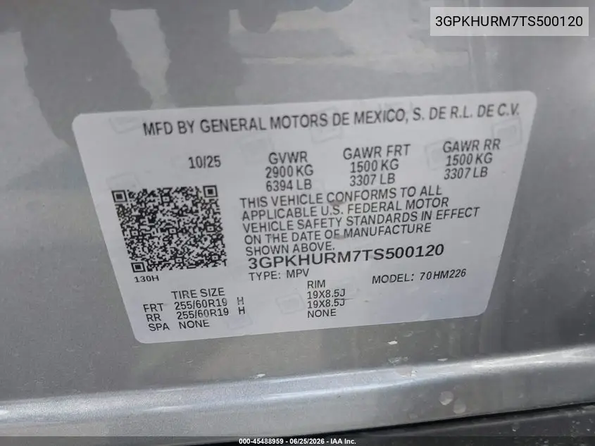 2026 Honda Prologue Ex VIN: 3GPKHURM7TS500120 Lot: 45488959