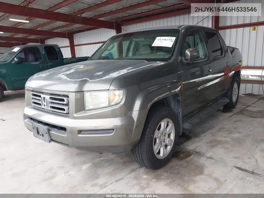 2006 Honda Ridgeline Rts VIN: 2HJYK16446H533546 Lot: 45258219