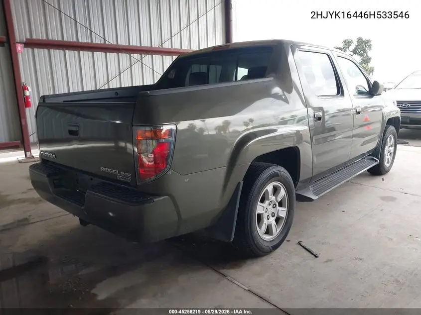 2006 Honda Ridgeline Rts VIN: 2HJYK16446H533546 Lot: 45258219