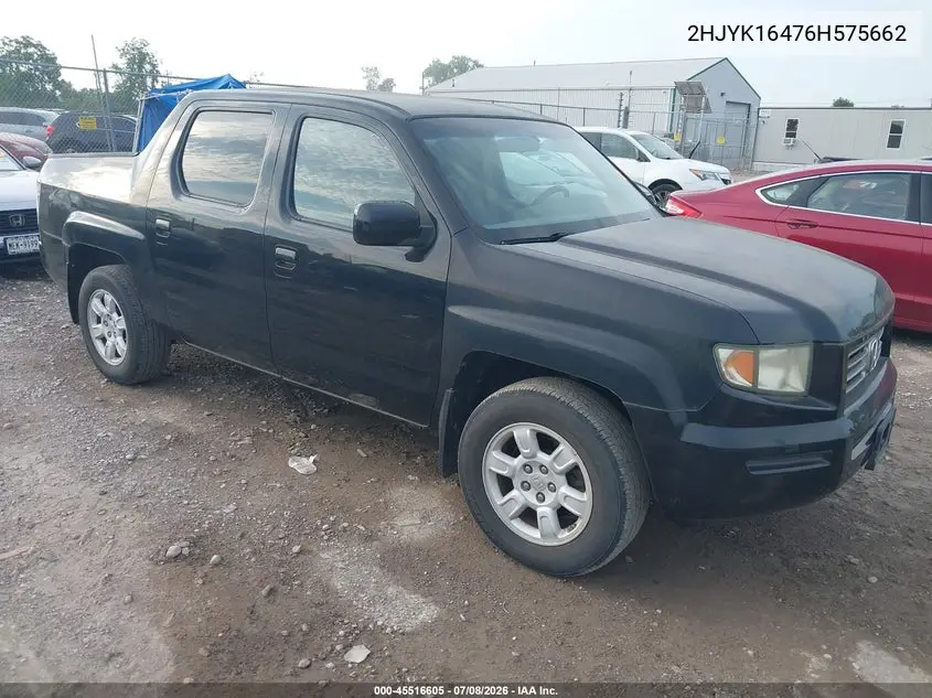 2006 Honda Ridgeline Rts VIN: 2HJYK16476H575662 Lot: 45516605