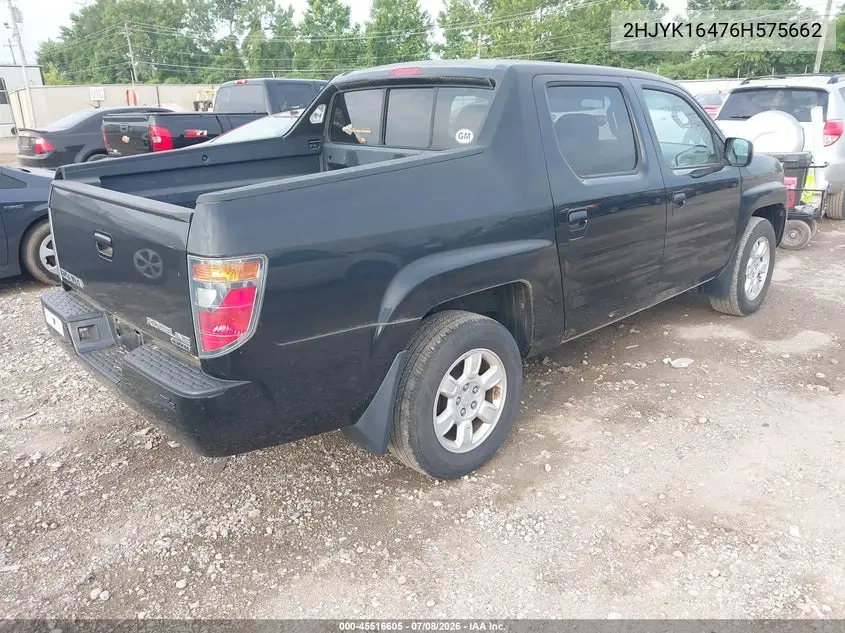 2006 Honda Ridgeline Rts VIN: 2HJYK16476H575662 Lot: 45516605