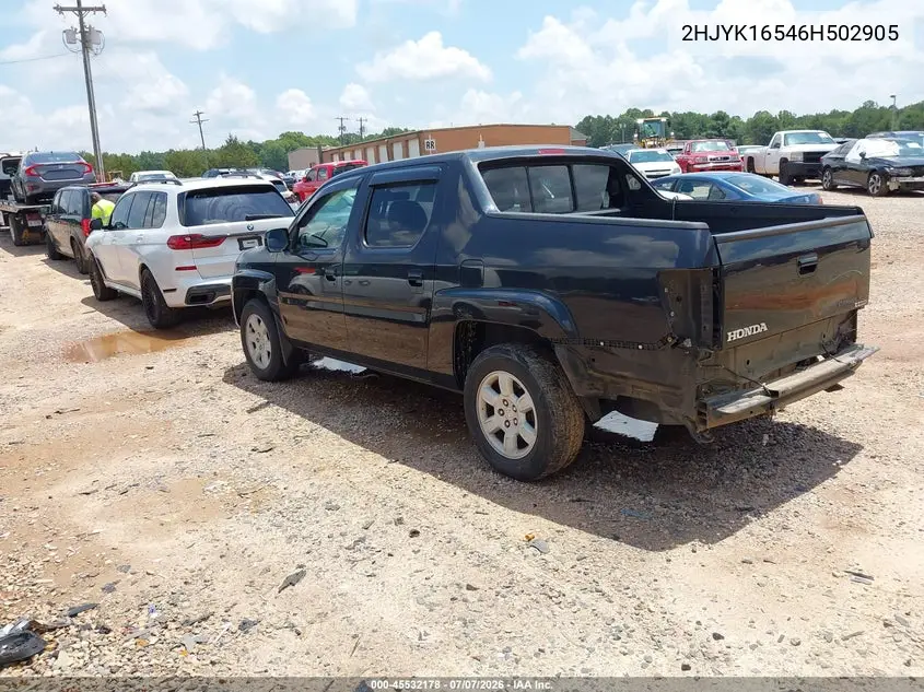 2006 Honda Ridgeline Rtl VIN: 2HJYK16546H502905 Lot: 45532178
