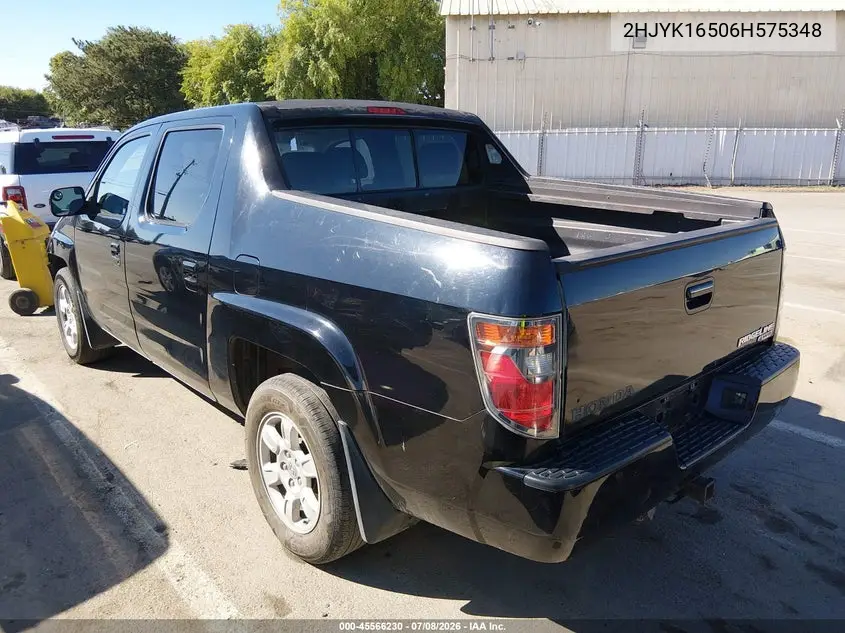 2006 Honda Ridgeline Rtl VIN: 2HJYK16506H575348 Lot: 45566230