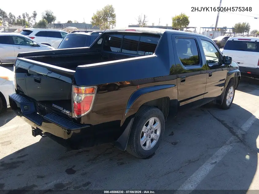 2006 Honda Ridgeline Rtl VIN: 2HJYK16506H575348 Lot: 45566230