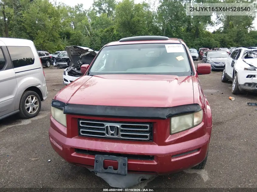 2006 Honda Ridgeline Rtl VIN: 2HJYK165X6H528540 Lot: 45581599