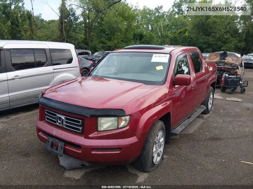 2006 Honda Ridgeline Rtl VIN: 2HJYK165X6H528540 Lot: 45581599