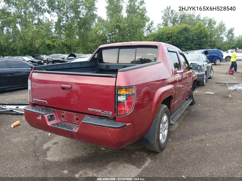 2006 Honda Ridgeline Rtl VIN: 2HJYK165X6H528540 Lot: 45581599