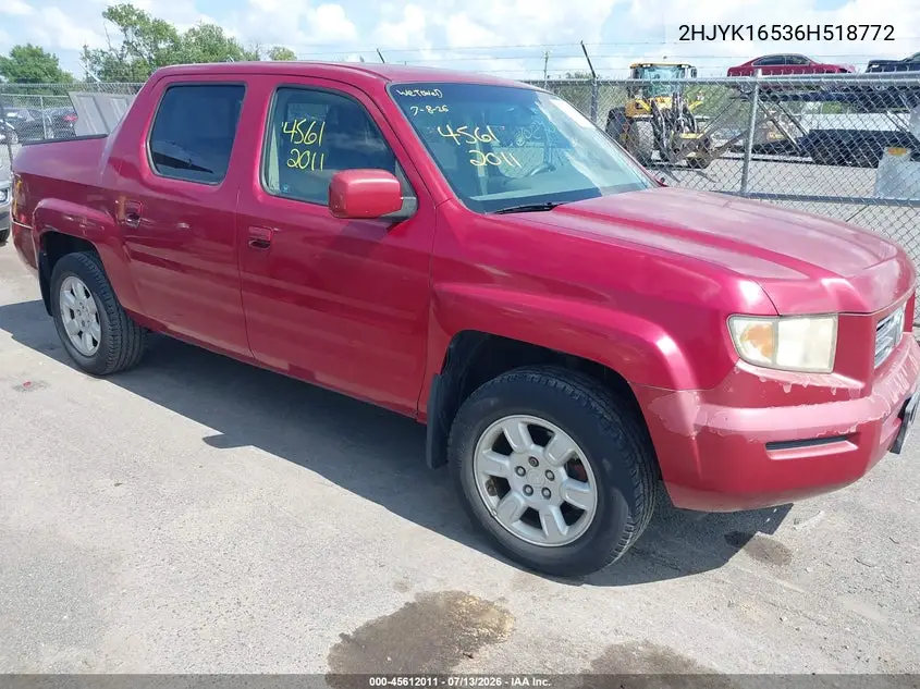 2006 Honda Ridgeline Rtl VIN: 2HJYK16536H518772 Lot: 45612011