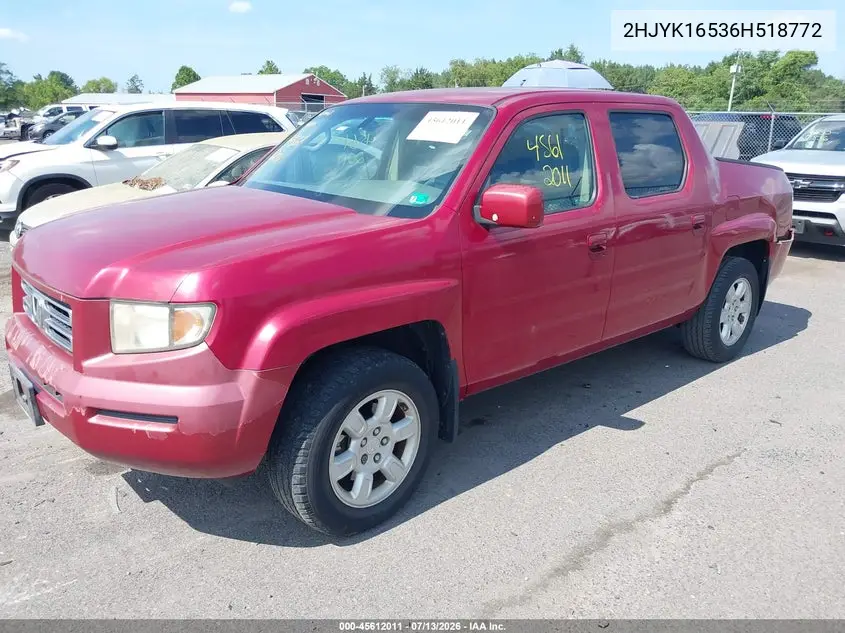 2006 Honda Ridgeline Rtl VIN: 2HJYK16536H518772 Lot: 45612011