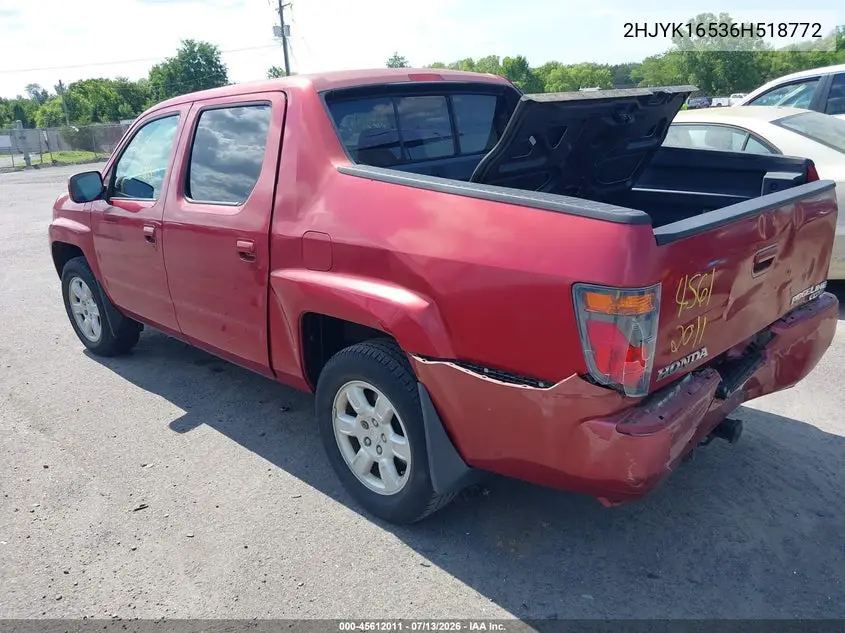 2006 Honda Ridgeline Rtl VIN: 2HJYK16536H518772 Lot: 45612011
