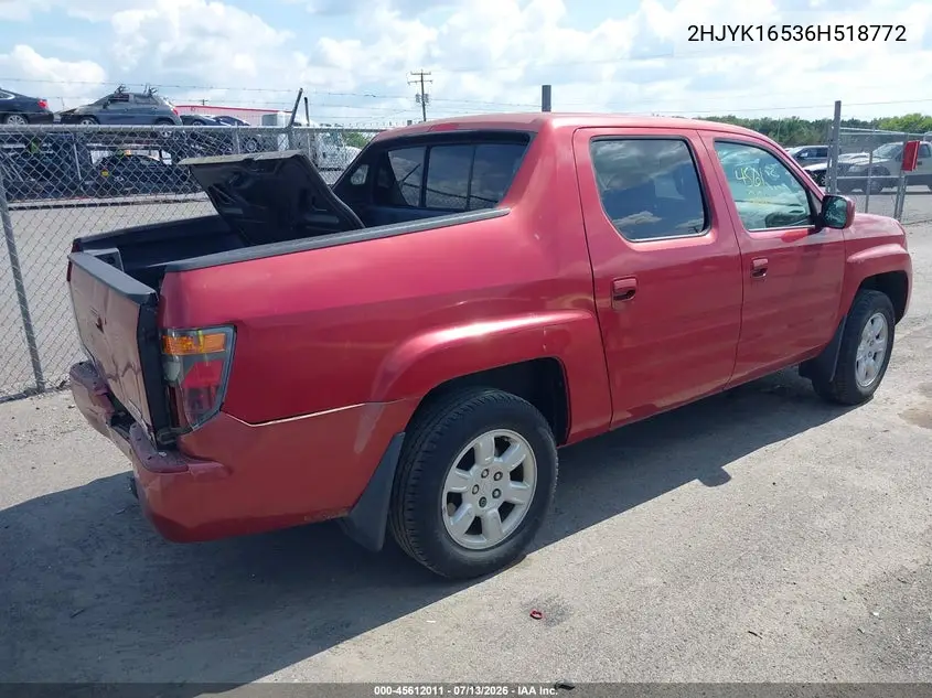 2006 Honda Ridgeline Rtl VIN: 2HJYK16536H518772 Lot: 45612011