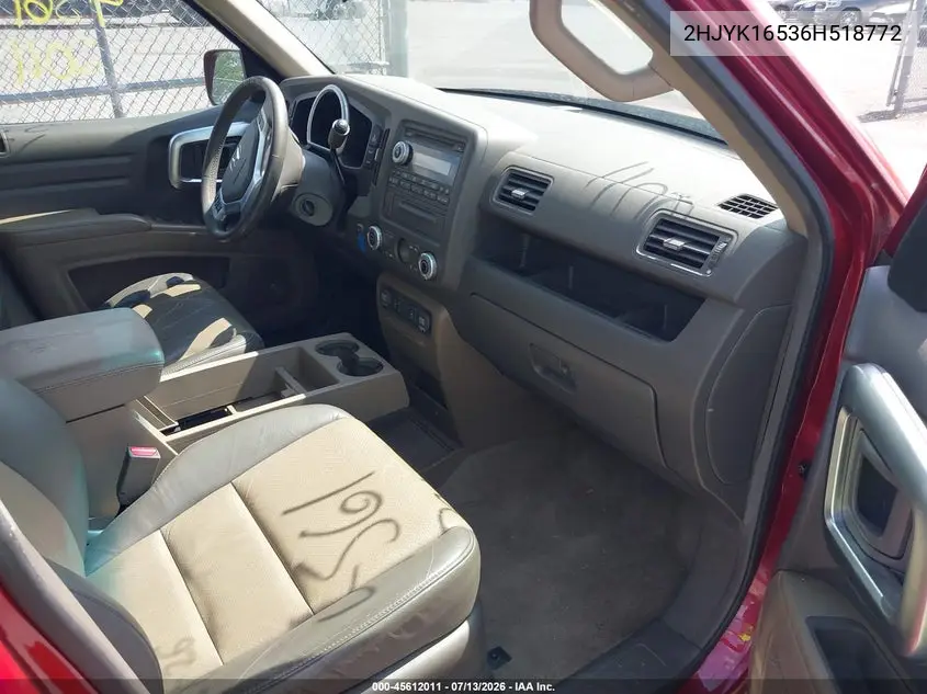 2006 Honda Ridgeline Rtl VIN: 2HJYK16536H518772 Lot: 45612011