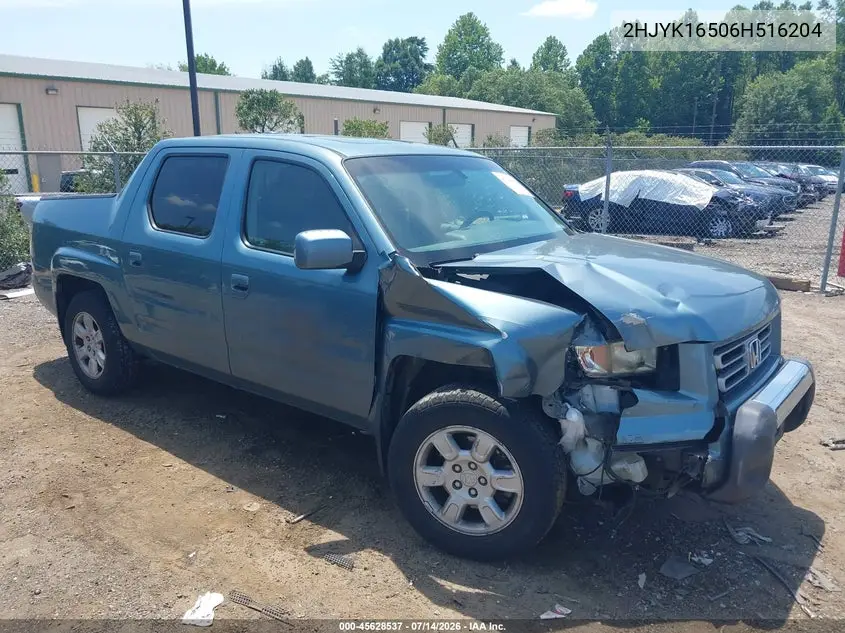 2006 Honda Ridgeline Rtl VIN: 2HJYK16506H516204 Lot: 45628537