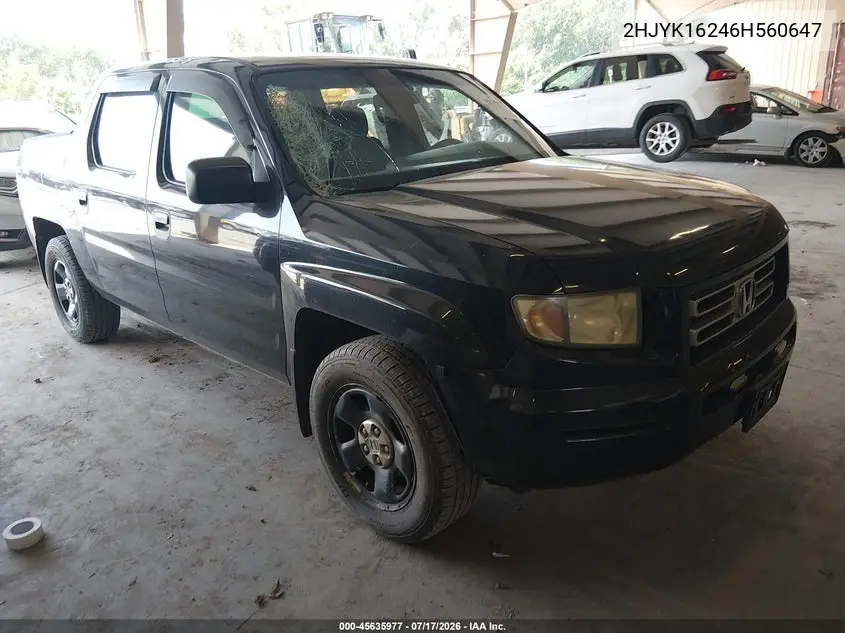 2006 Honda Ridgeline Rt VIN: 2HJYK16246H560647 Lot: 45635977