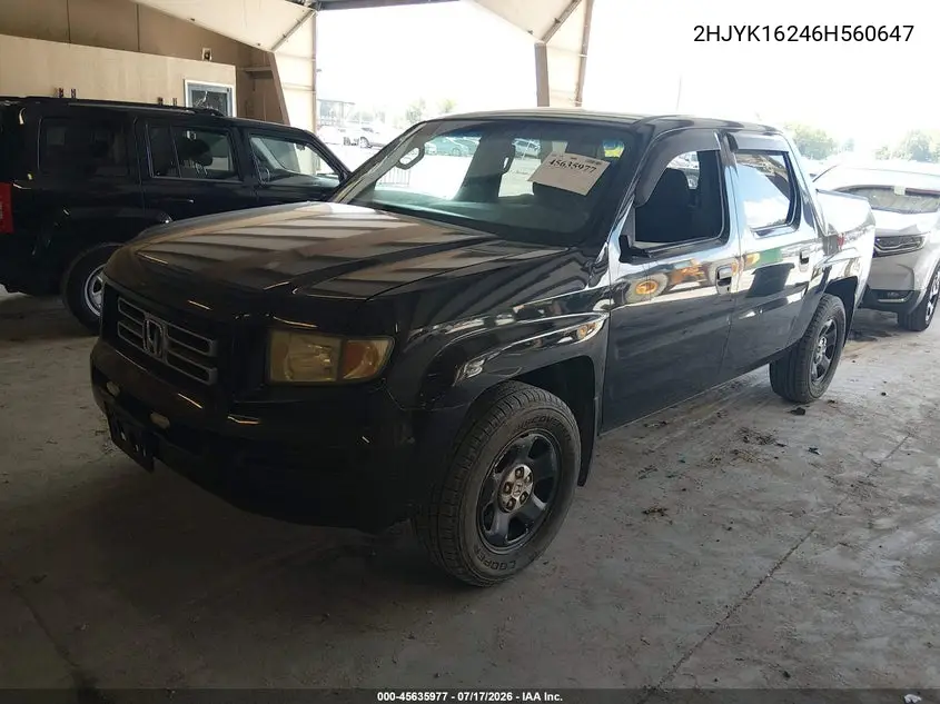 2006 Honda Ridgeline Rt VIN: 2HJYK16246H560647 Lot: 45635977