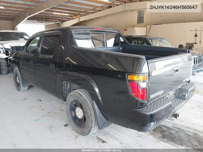 2006 Honda Ridgeline Rt VIN: 2HJYK16246H560647 Lot: 45635977