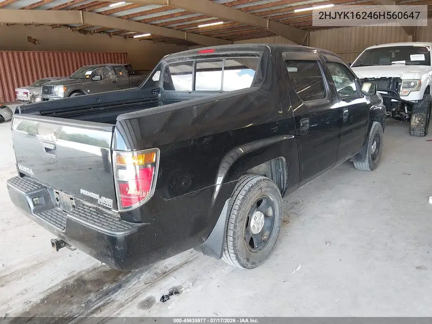 2006 Honda Ridgeline Rt VIN: 2HJYK16246H560647 Lot: 45635977