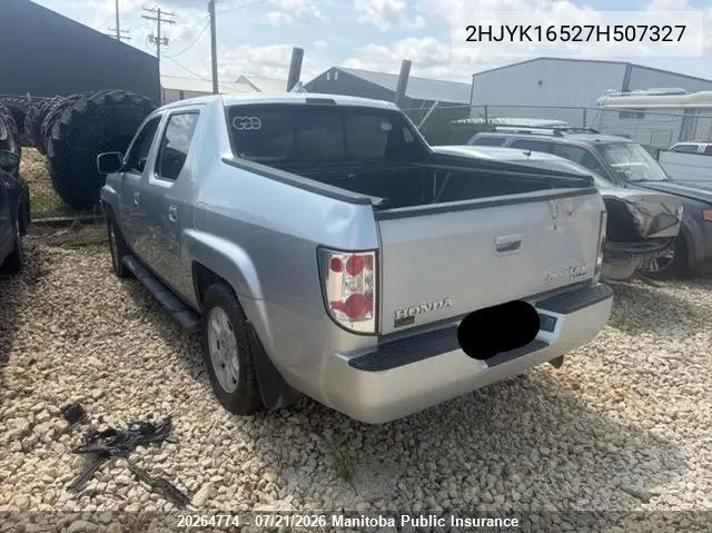 2007 Honda Ridgeline Ex-L VIN: 2HJYK16527H507327 Lot: 20264774