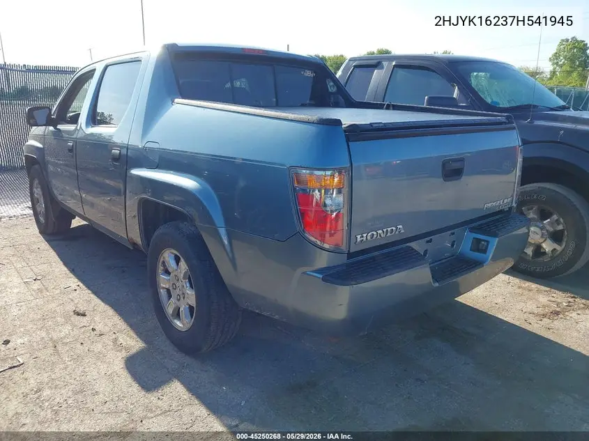 2007 Honda Ridgeline Rt VIN: 2HJYK16237H541945 Lot: 45250268