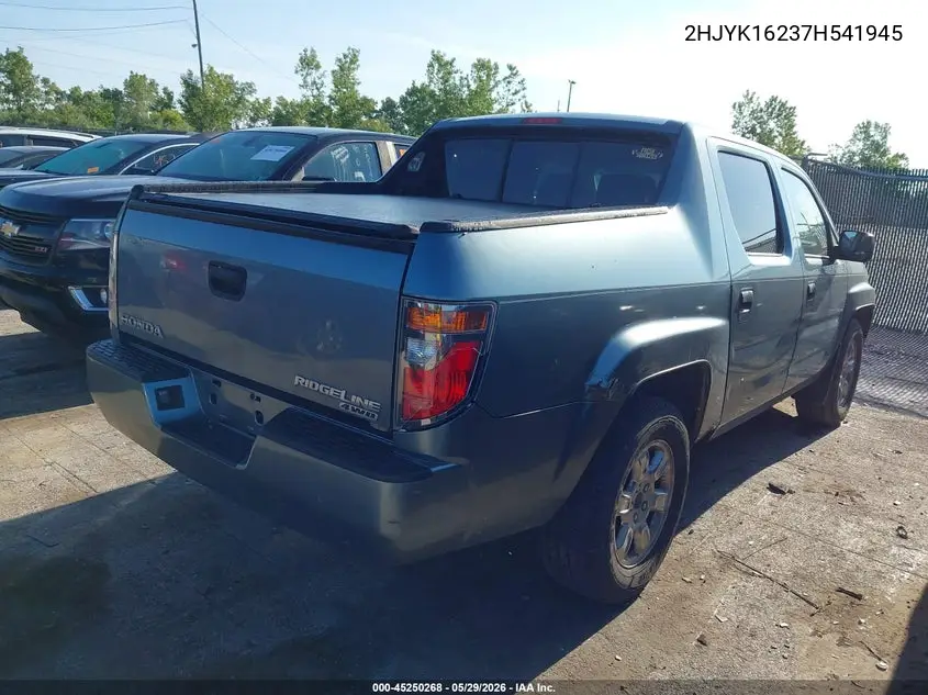 2007 Honda Ridgeline Rt VIN: 2HJYK16237H541945 Lot: 45250268