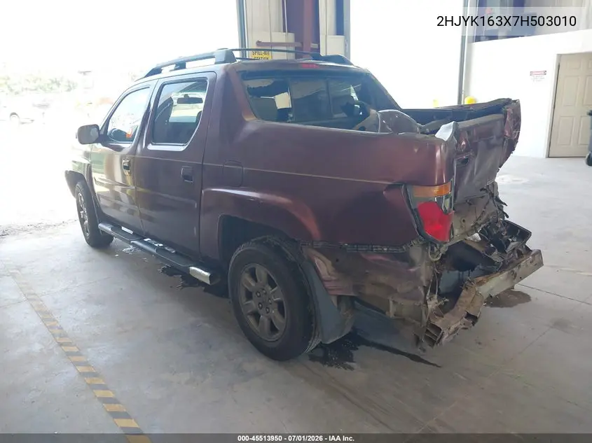 2007 Honda Ridgeline Rtx VIN: 2HJYK163X7H503010 Lot: 45513950