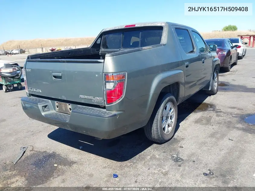 2007 Honda Ridgeline Rtl VIN: 2HJYK16517H509408 Lot: 45573648