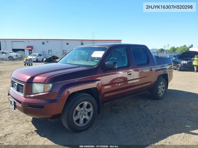 2007 Honda Ridgeline Rtx VIN: 2HJYK16307H520298 Lot: 45585564
