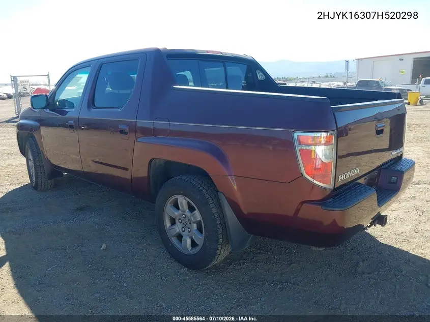 2007 Honda Ridgeline Rtx VIN: 2HJYK16307H520298 Lot: 45585564